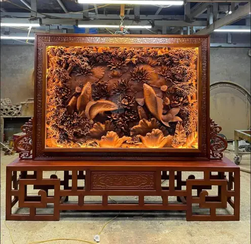 Tranh Gỗ Cá Chép Vượt Vũ Môn